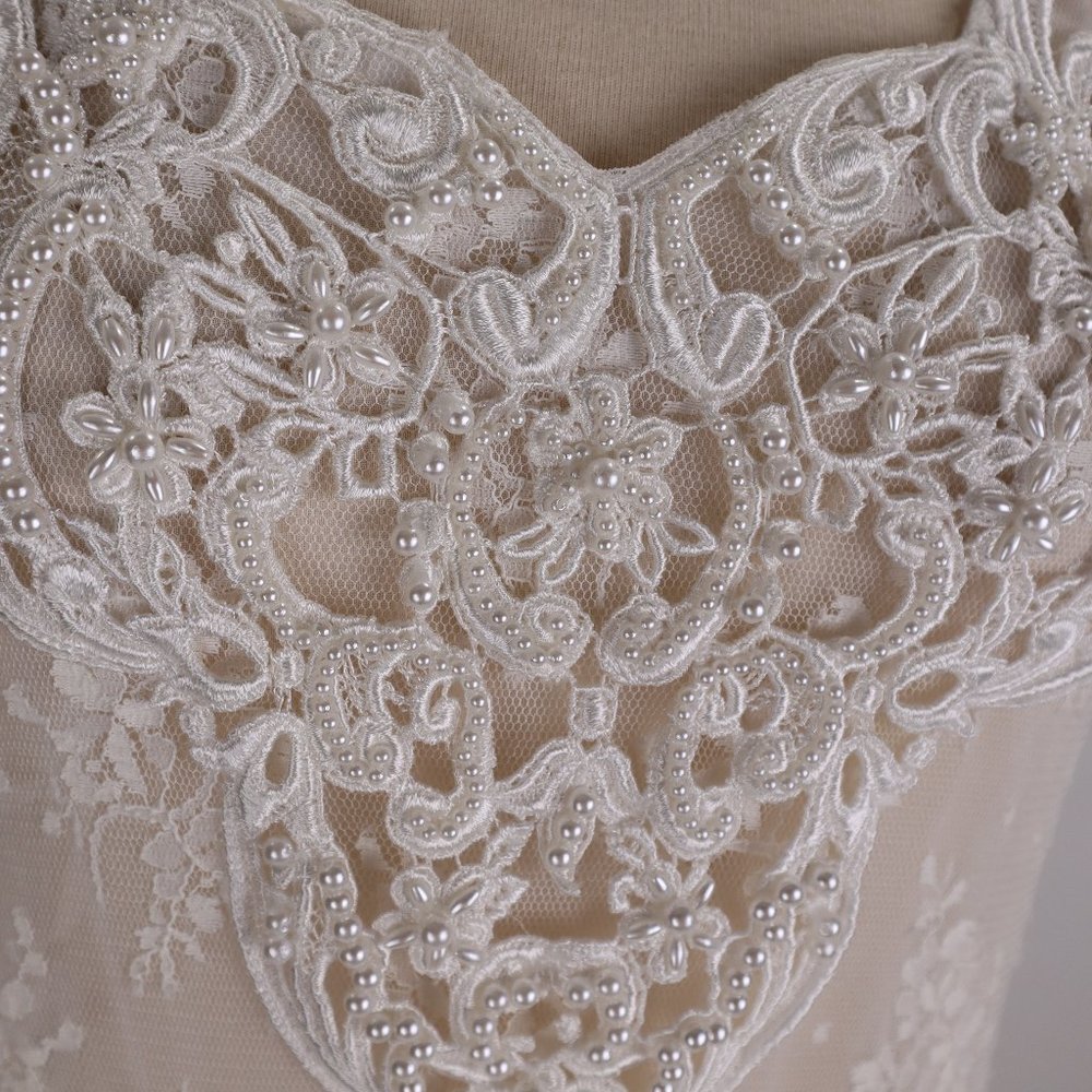 🌺 Vtg Jessica McClintock White Bridal Lace Nightgown Negligee Victorian Dress S - Picture 8 of 15